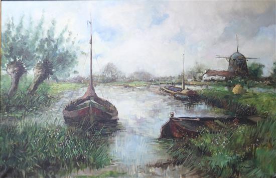 B.H. Holmann, oil on canvas, Dutch canal scene, 60 x 90cm